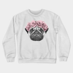 Rosie the pug with roses Crewneck Sweatshirt